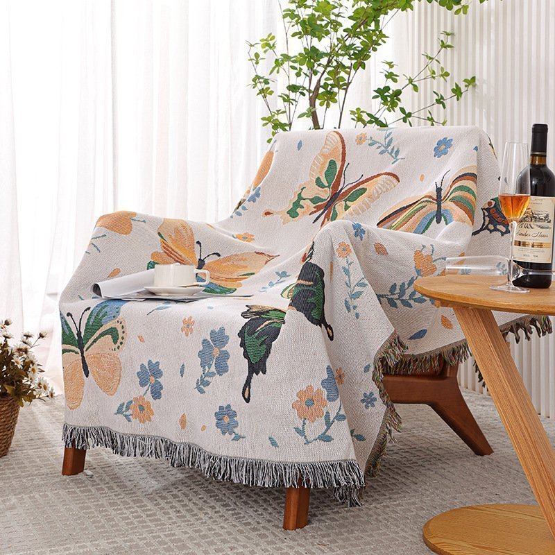 Butterfly flower sofa line carpet dust-proof tapestry camping carpet,130*160cm