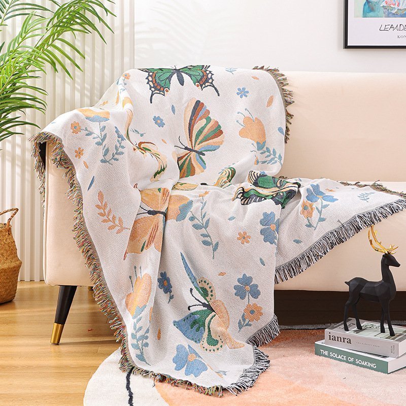 Butterfly flower sofa line carpet dust-proof tapestry camping carpet130*160cm