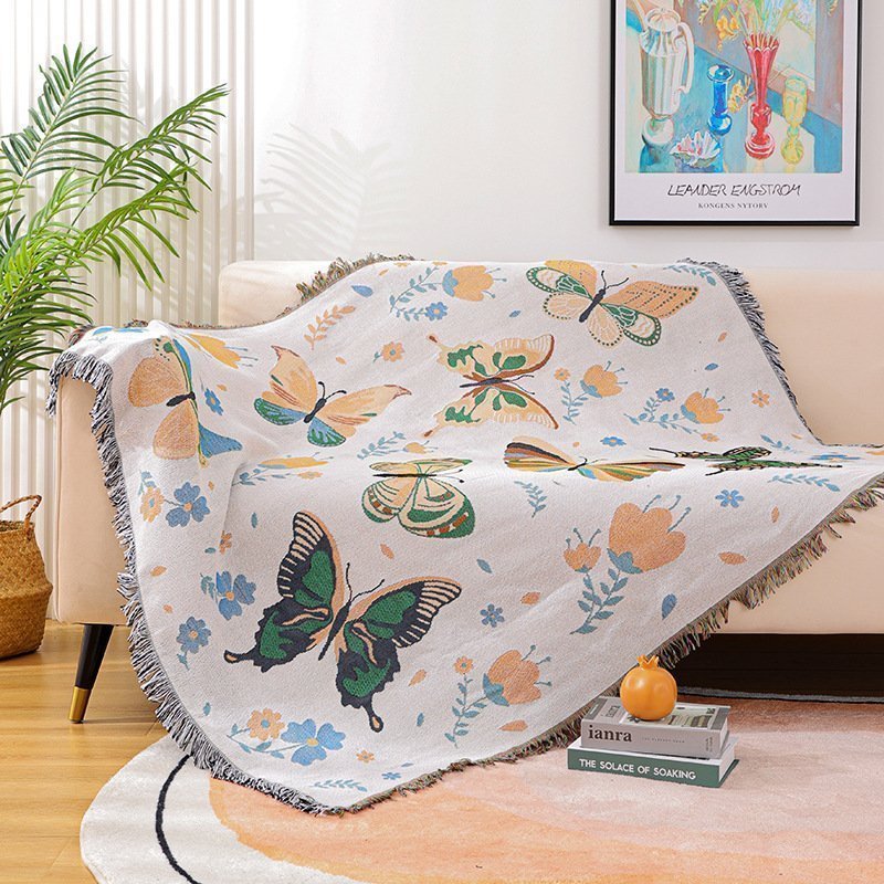 Butterfly flower sofa line carpet dust-proof tapestry camping carpet,130*160cm