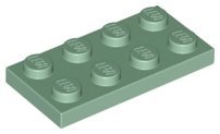 Sand Green Plate 2 x 4 - LEGO - 3020