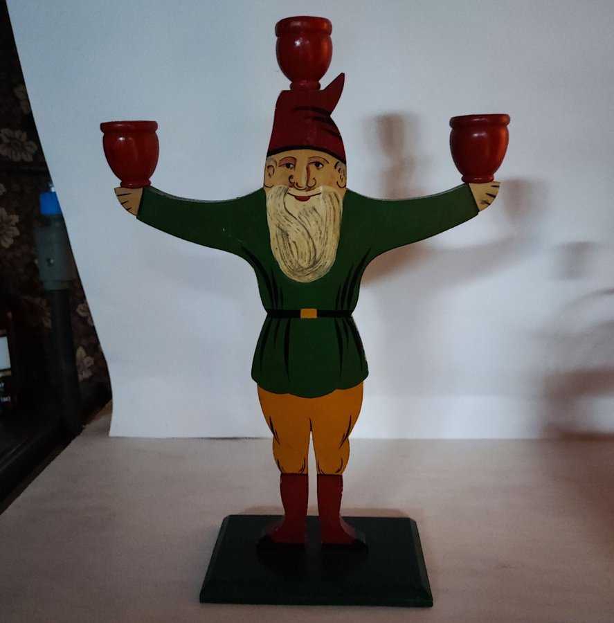 Retro.....Tomte ljusstake för tre ljus. 40-50 -talet