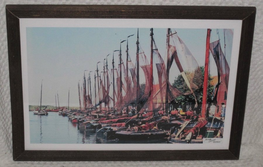 Tavla med fotokopia på holländska båtar från 1940-50-tal vintage