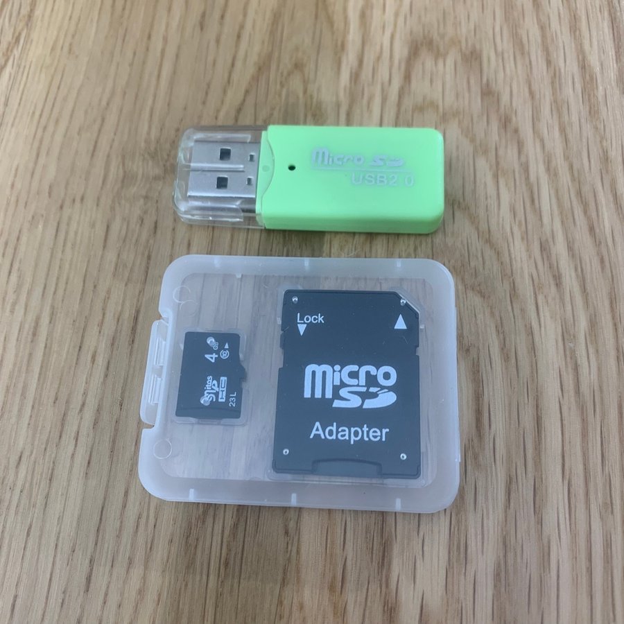 Mikro SD-kort 4 GB - TF Card Class10 Minneskort (inkl USB-adapter  SD-adapter)