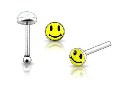 REA__REA__1 stNäspiercing i silver med emaljerad Smile figur (k)