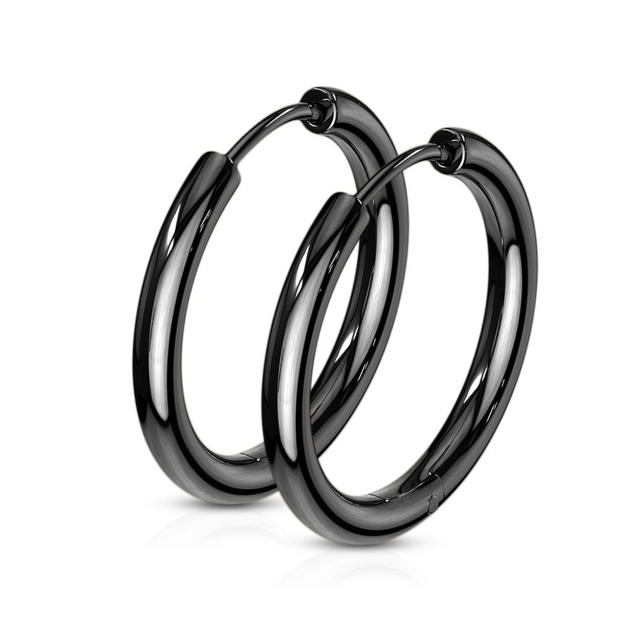 REA___REA___1 Par 14 mm Hoops örhängen i Svart 316L stål