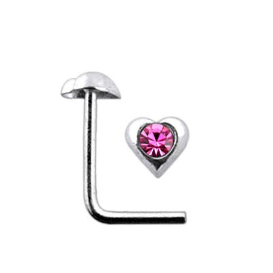 REA__REA__L-Hjärtformad Näspiercing i 925 sterling silver med Rosa CZ