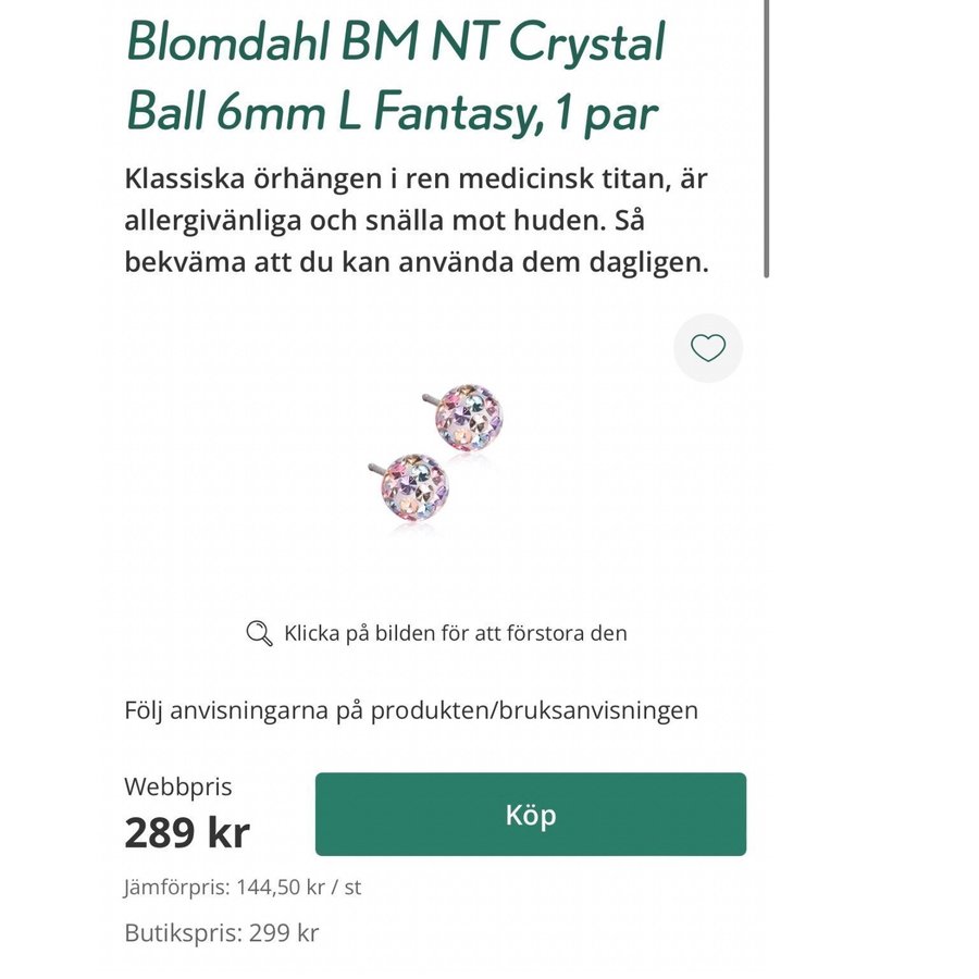 Blomdahl BM NT Crystal Ball 6mm L Fantasy, 1 par