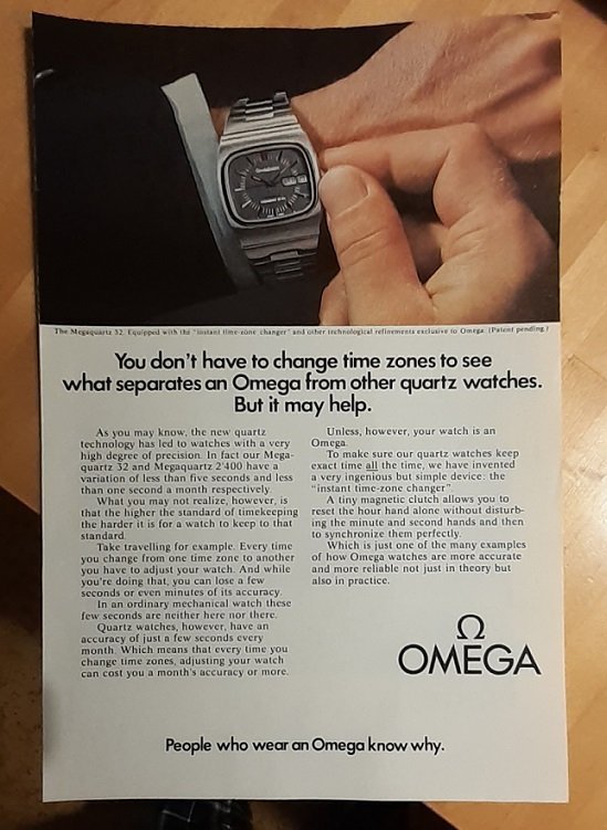 Omega Megaquartz USA annons från 1975