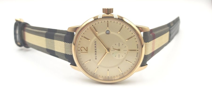 Burberry Classic Horseferry Herenhorloge met Zwart-Beige Band nieuwe