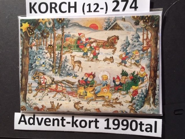 Adventskalender KORSCH 274V LH: Ängel-  tomtesläde 1990-2006 Vykort=12x17c