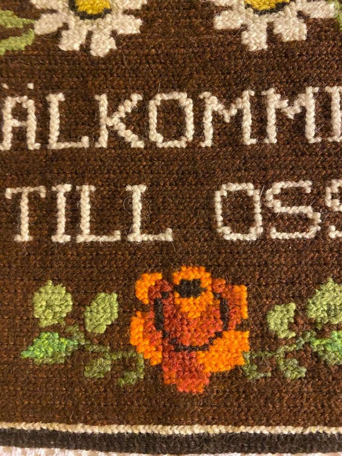 Handbroderad retro bonad väggbonad ull välkommen