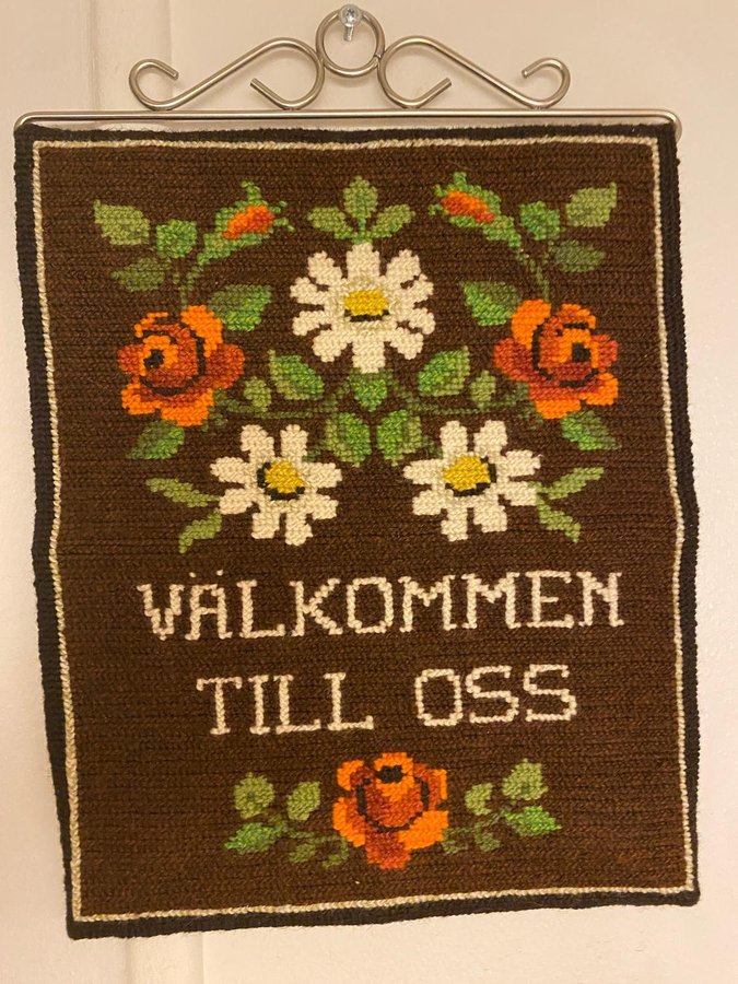 Handbroderad retro bonad väggbonad ull välkommen