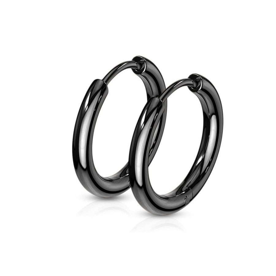 REA___REA___1 Par 15 mm Hoops örhängen i Svart 316L stål