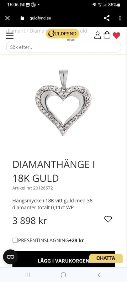 Diamant vitguld hjärta i 18k guld