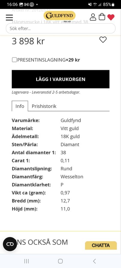 Diamant vitguld hjärta i 18k guld