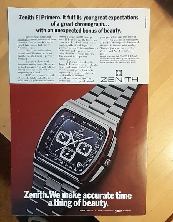 Zenith El Primero USA annons från 1973