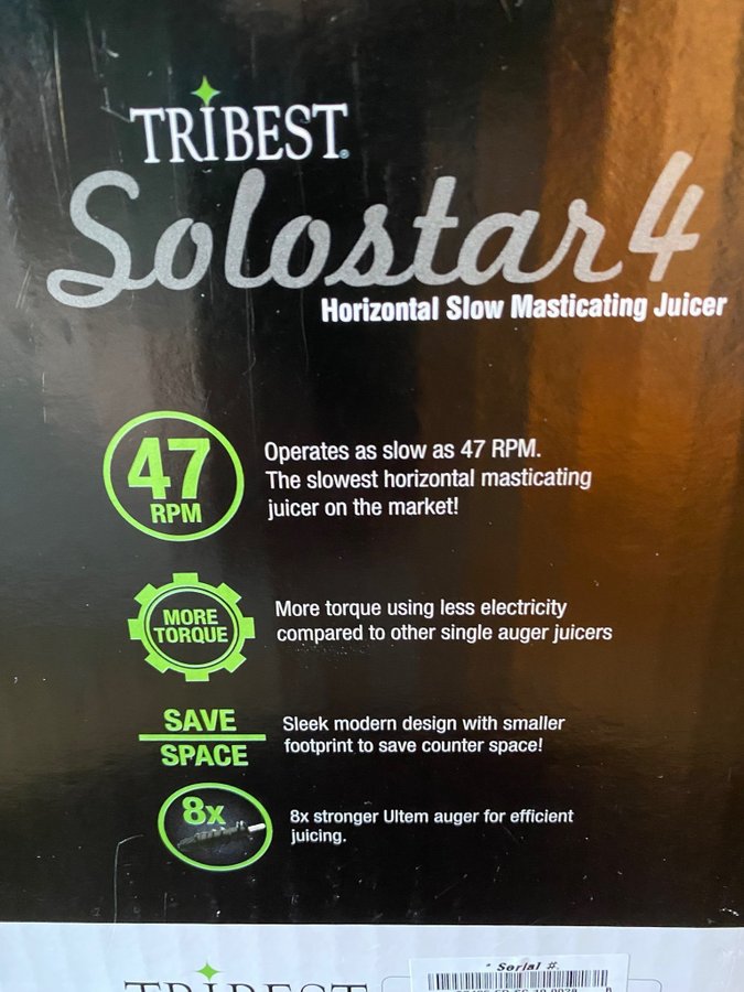 Tribest Solostar 4 - Horizontal Slow Masticating Juicer - krom