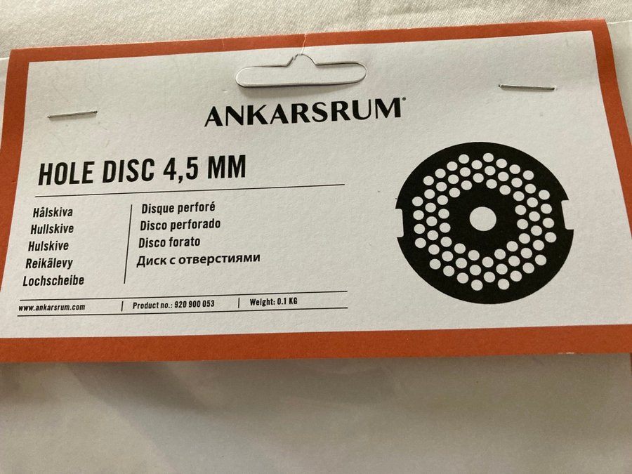 Ankarsrum Hålskiva i rostfritt stål8 mm o 45mm som passar kvarnmodell 10