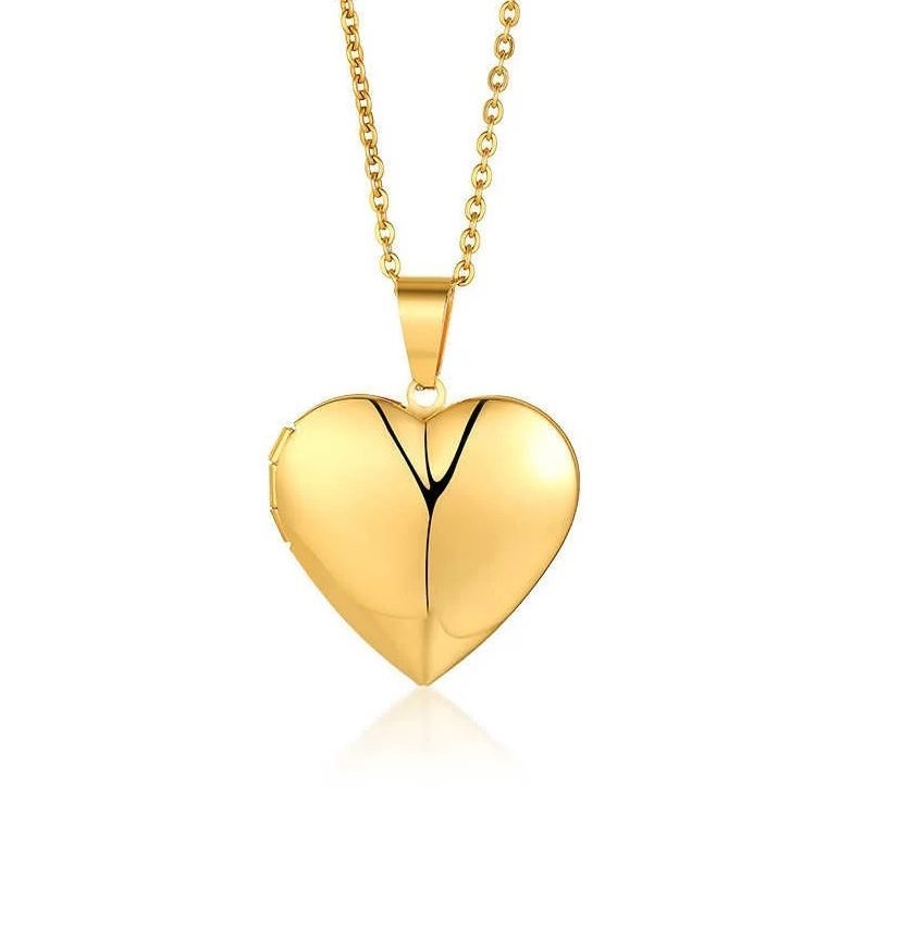 Guld 45 cm halsband hjärta öppningsbar medaljong guldpläterad berlock + kedja