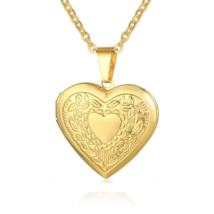 50 cm Unikt hjärta halsband kedja öppningsbar medaljong 14K guldpläterad stål