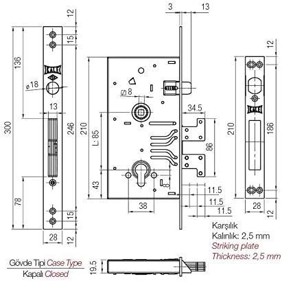 Kale KILIT 292 R/Door Lock/Hook Lock/Lock Case for Armoured Doors