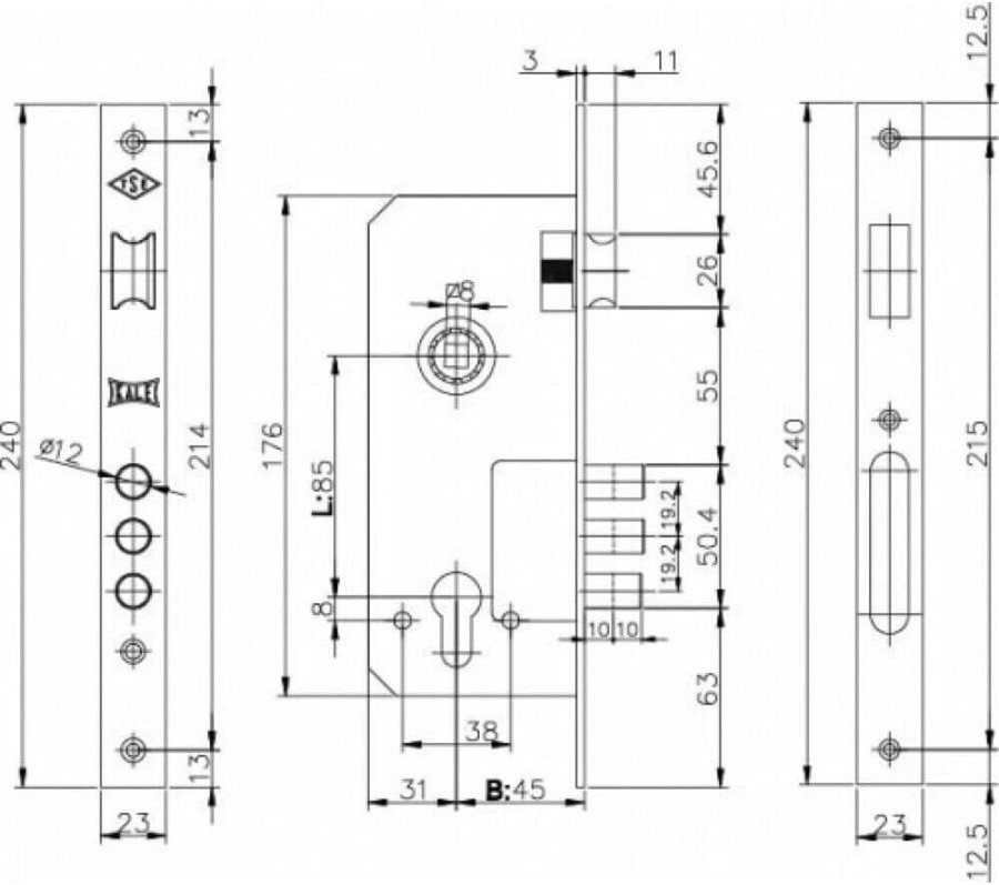 Kale KILIT 152R Door Lock/Lock Case for Cylinder Lock (Backset 40mm)