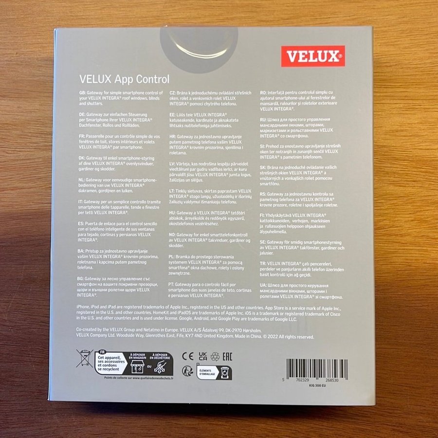 VELUX App Control - Gateway för fjärrstyrning av takfönster