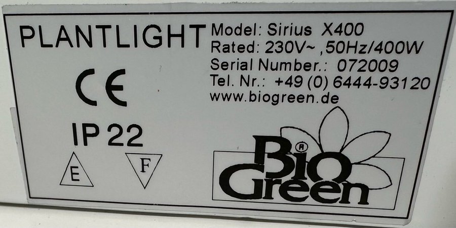 Växtlampa Bio Green Sirius X400 Grow Light Växthusbelysning