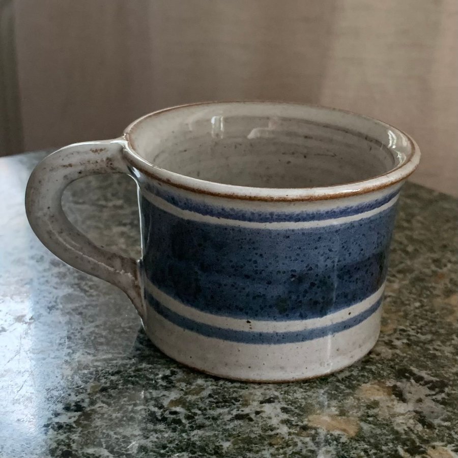 Liten kopp Glöggmugg keramik grå/blå vintage -70-tal hantverk