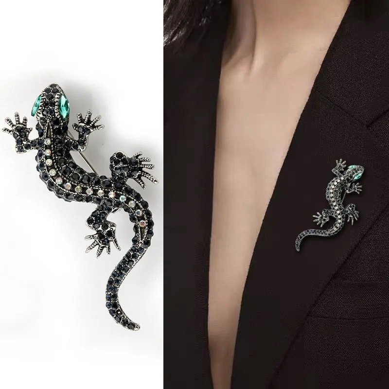 Elegant brosch geko pin retro stil vintage ödlabrosch gecko brooch rhinestones