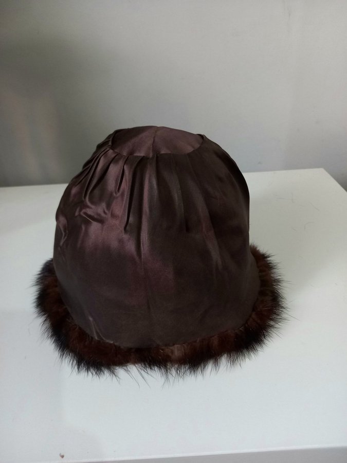 Vintage brun äkta mink pälsmössa päls mössa hatt