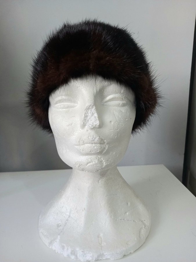 Vintage brun äkta mink pälsmössa päls mössa hatt