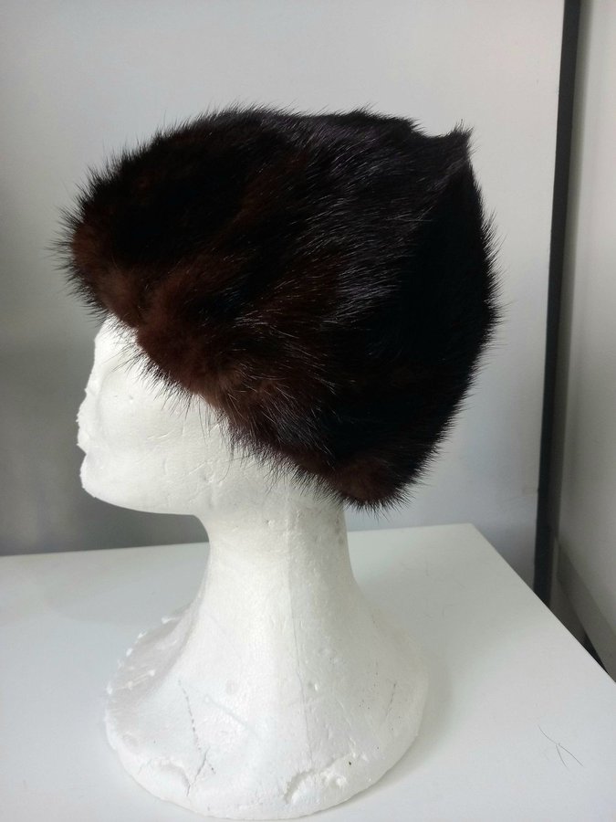 Vintage brun äkta mink pälsmössa päls mössa hatt