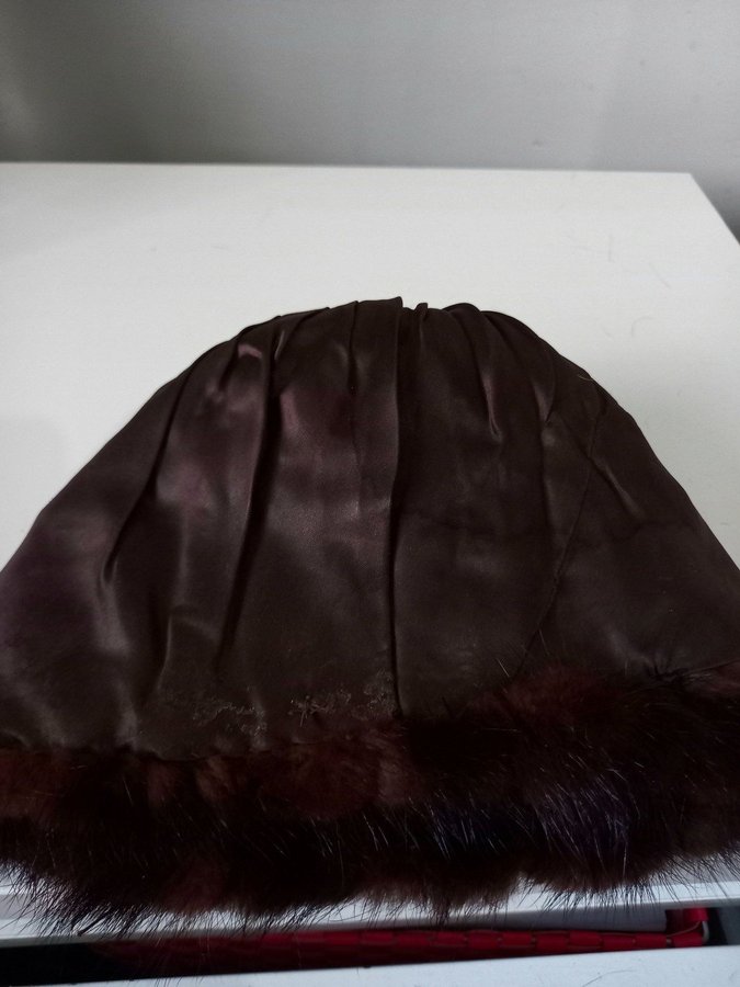 Vintage brun äkta mink pälsmössa päls mössa hatt