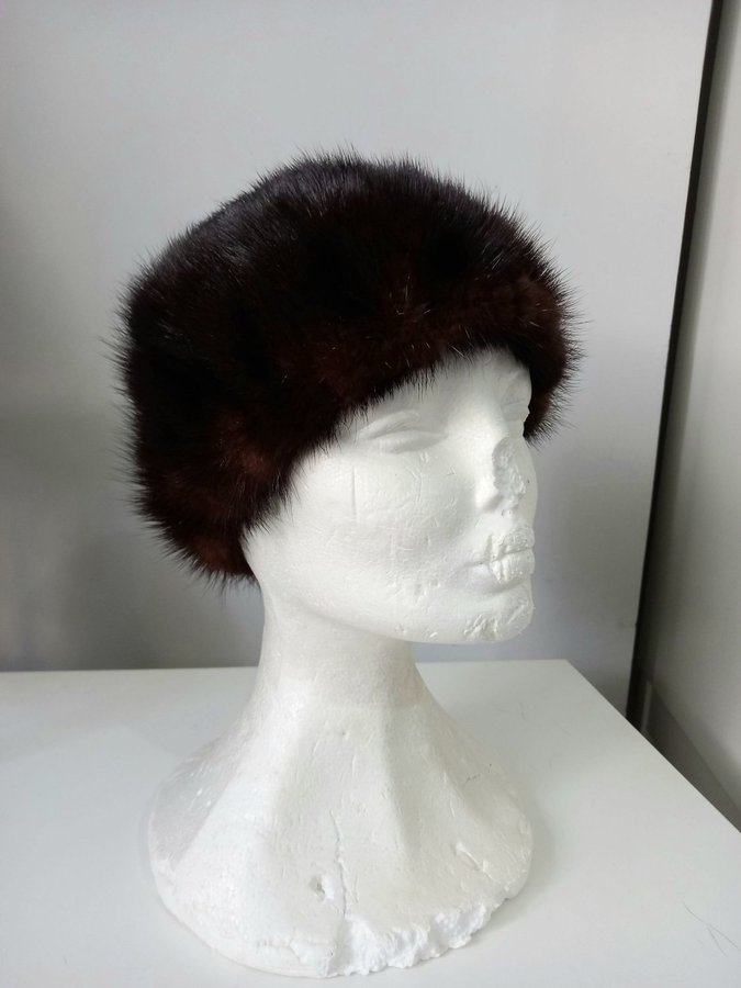 Vintage brun äkta mink pälsmössa päls mössa hatt