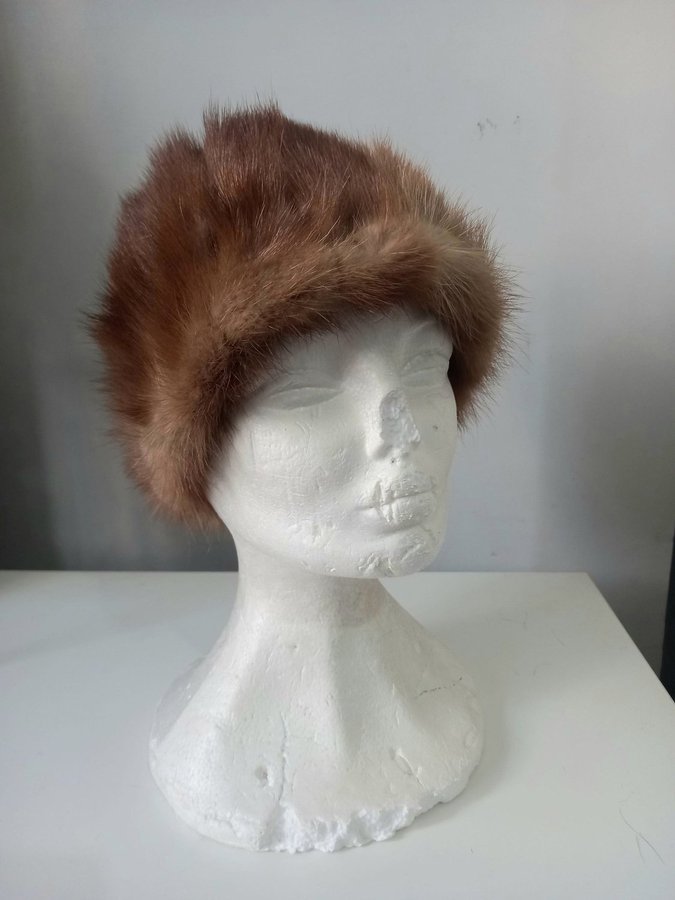 Vintage brun äkta mink pälsmössa päls mössa hatt