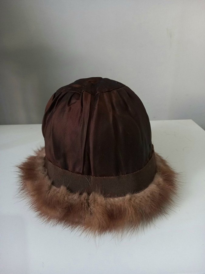 Vintage brun äkta mink pälsmössa päls mössa hatt