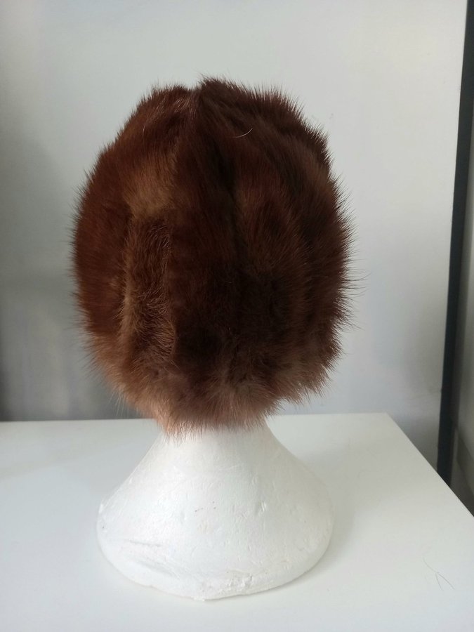 Vintage brun äkta mink pälsmössa päls mössa hatt