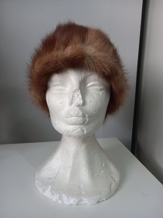 Vintage brun äkta mink pälsmössa päls mössa hatt