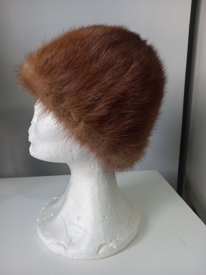 Vintage brun äkta mink pälsmössa päls mössa hatt