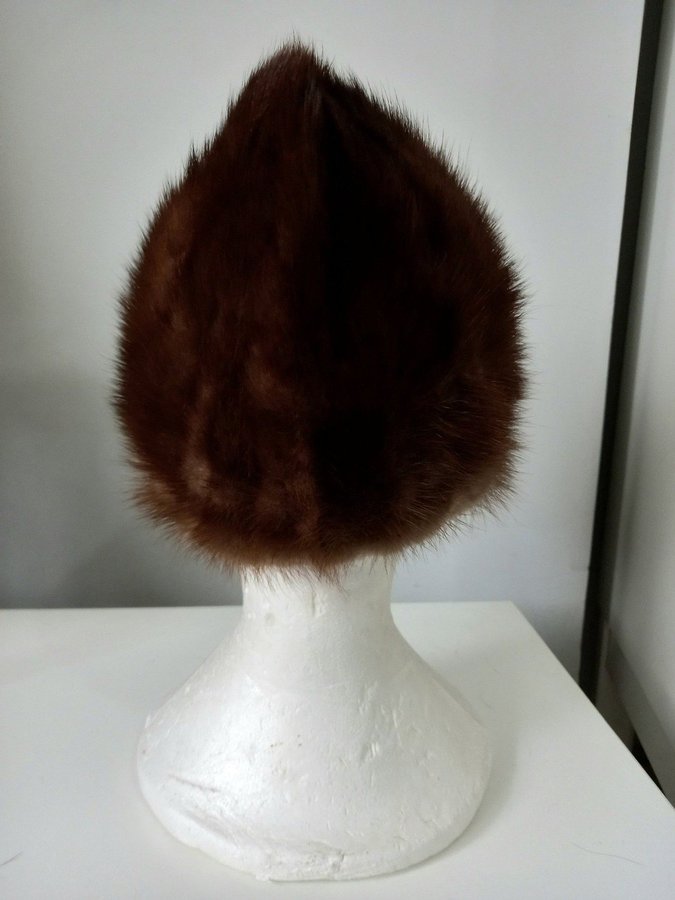 Vintage brun äkta mink pälsmössa päls mössa hatt