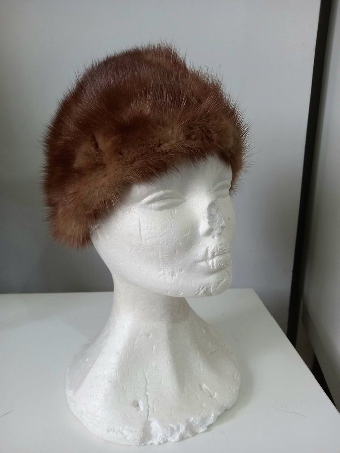 Vintage brun äkta mink pälsmössa päls mössa hatt