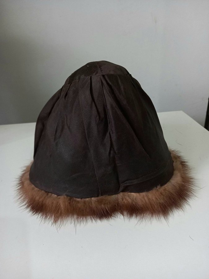 Vintage brun äkta mink pälsmössa päls mössa hatt