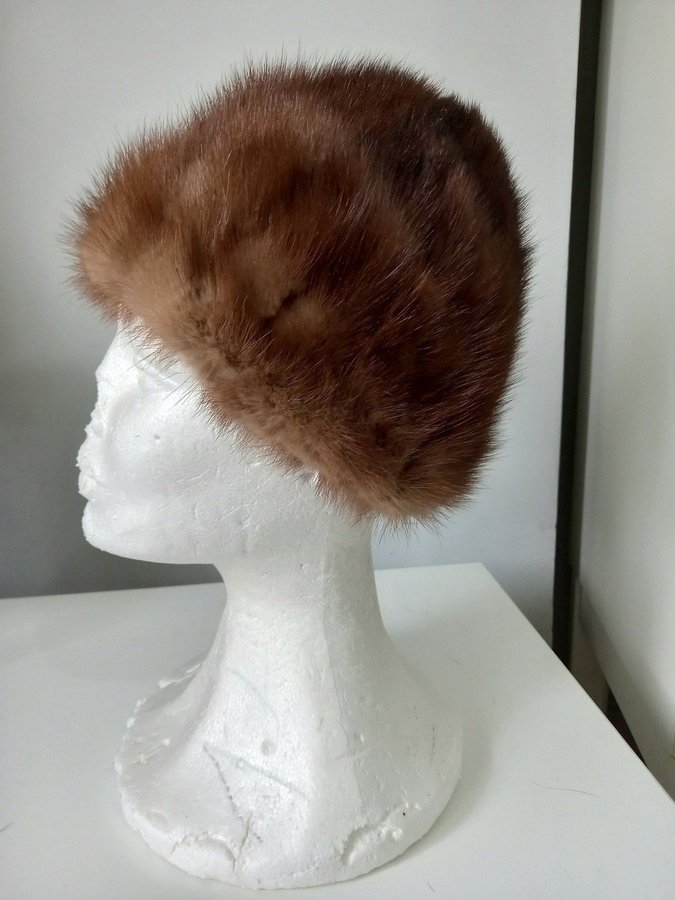 Vintage brun äkta mink pälsmössa päls mössa hatt