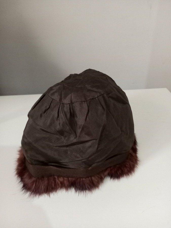 Vintage brun äkta nutria pälsmössa päls mössa hatt