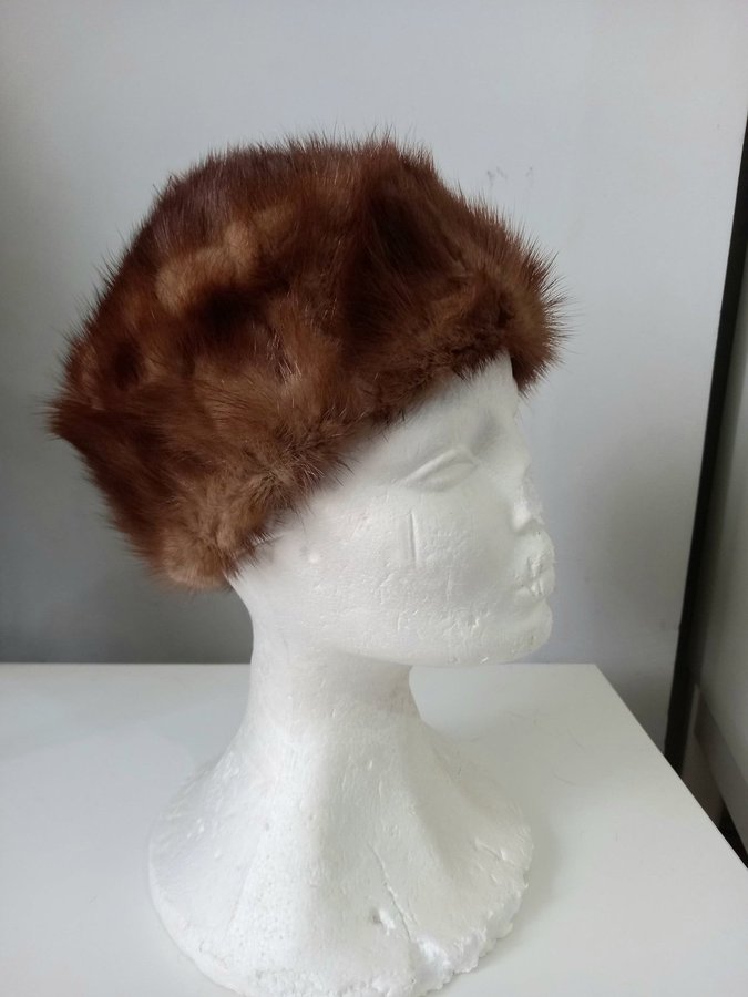 Vintage brun äkta mink pälsmössa päls mössa hatt