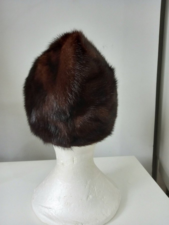 Vintage brun äkta mink pälsmössa päls mössa hatt