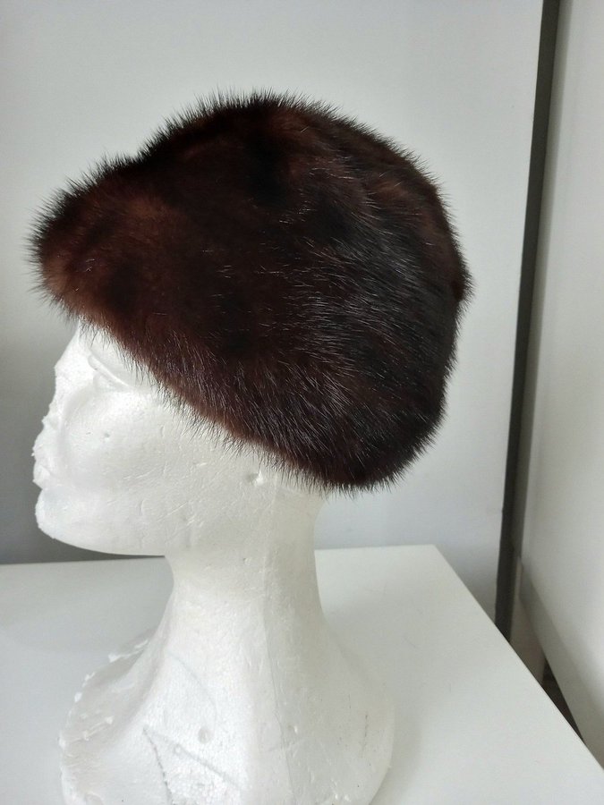 Vintage brun äkta mink pälsmössa päls mössa hatt