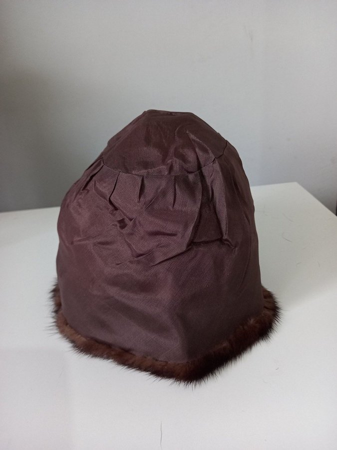 Vintage brun äkta mink pälsmössa päls mössa hatt