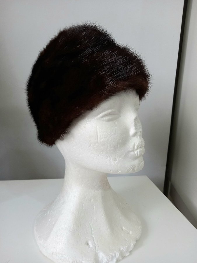 Vintage brun äkta mink pälsmössa päls mössa hatt